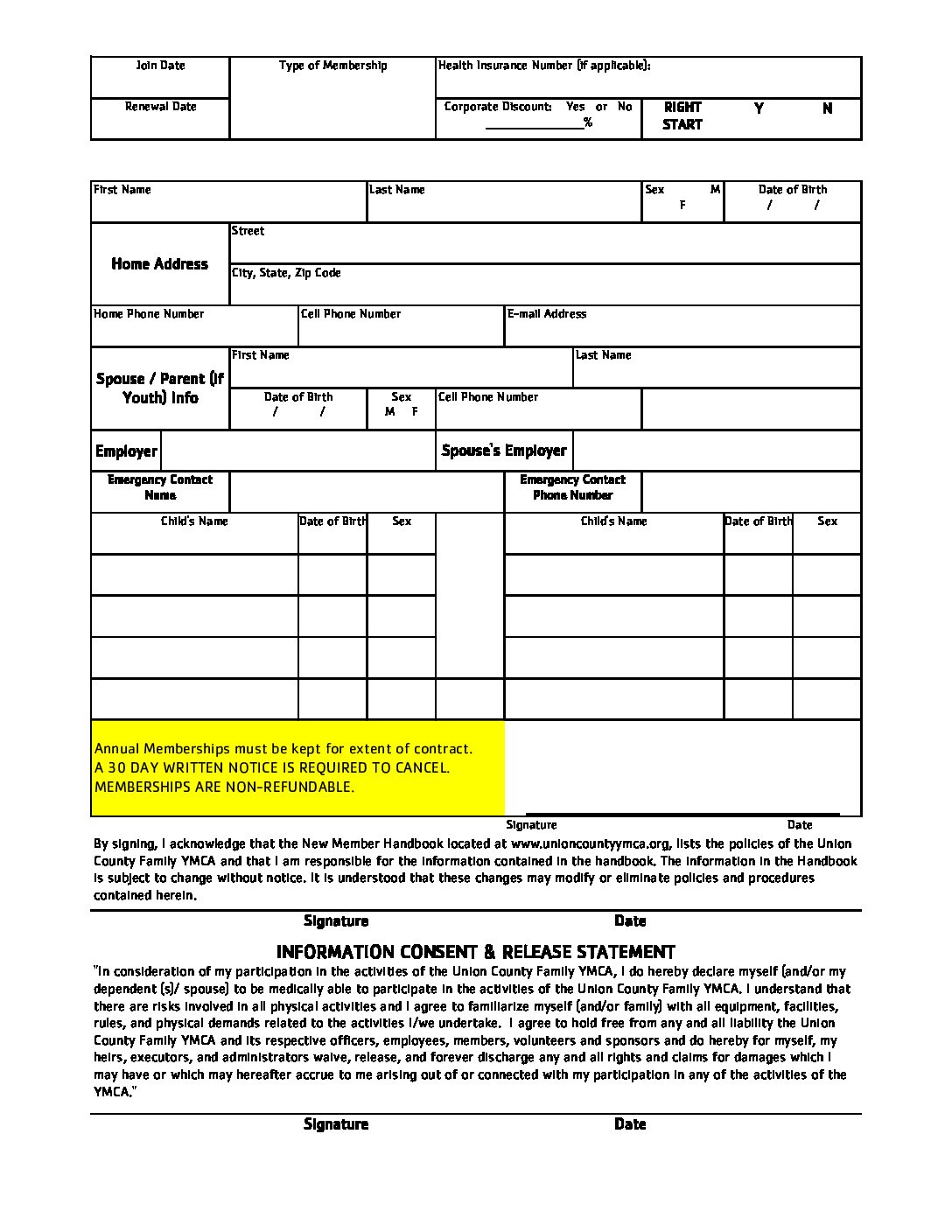 Ymca Membership Form Card Application 2020 Union County Family Ymca