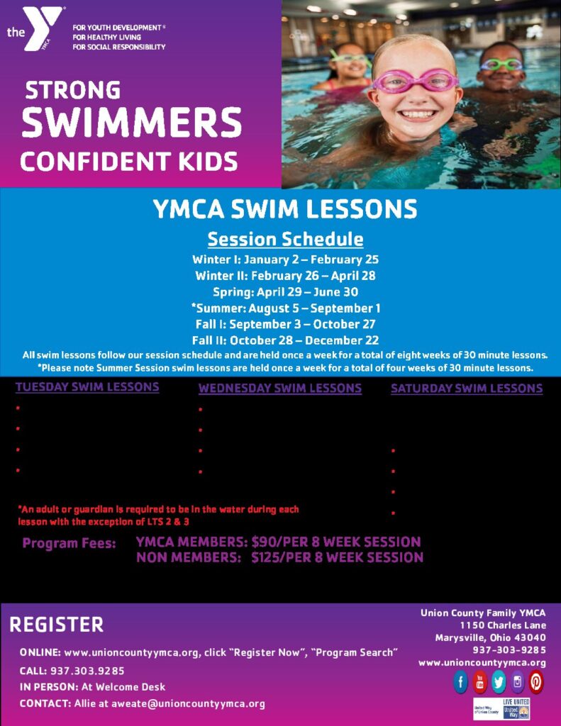 Union County Family YMCA 2024 Swim Lessons UNION COUNTY FAMILY YMCA