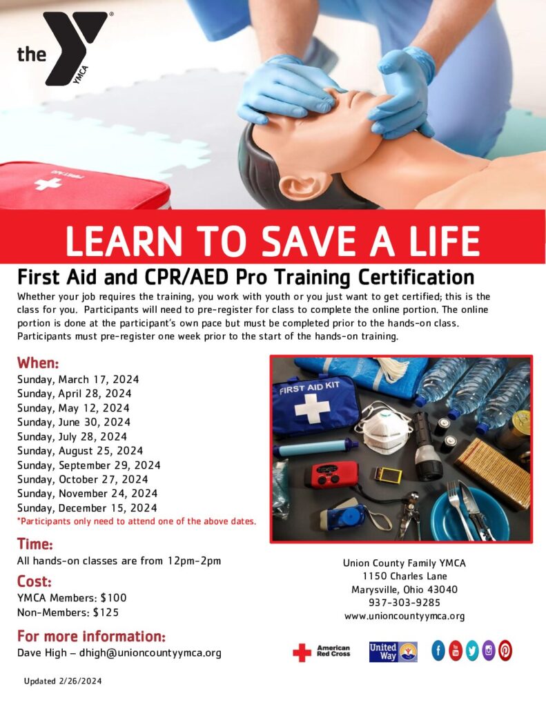 First Aid and CPR AED Pro Training 2024 – UNION COUNTY FAMILY YMCA