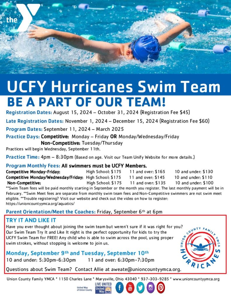 Union County Family YMCA Hurricanes Swim Team 20242025 UNION COUNTY